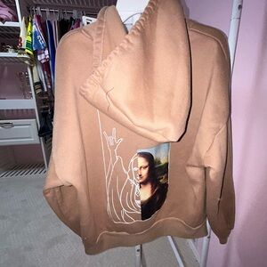 Brown Hoodie with Mona Lisa Graphic
